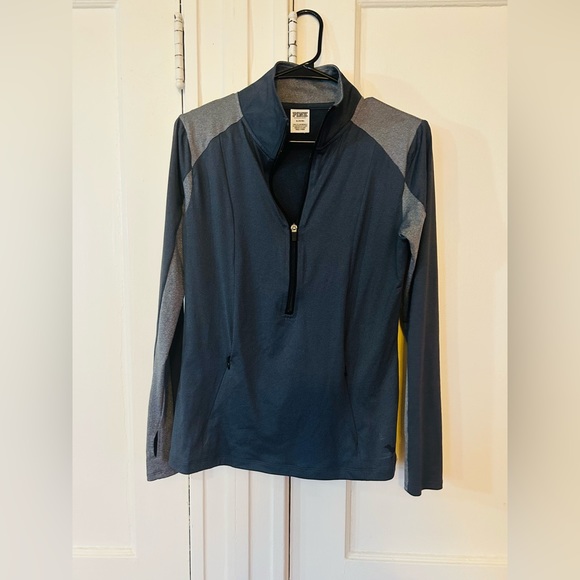 PINK Victoria's Secret Tops - Victoria’s Secret Pink Quarter Zip up Jacket, Medium, black and grey